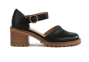 Lock and Key Heel in Black Leather
