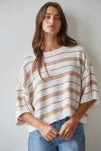 Knit Striped Short Sleeve Crew Neck Pullover Top