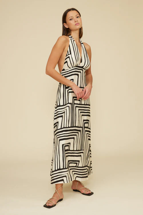 The Anjelica Halter Dress - Cream Black