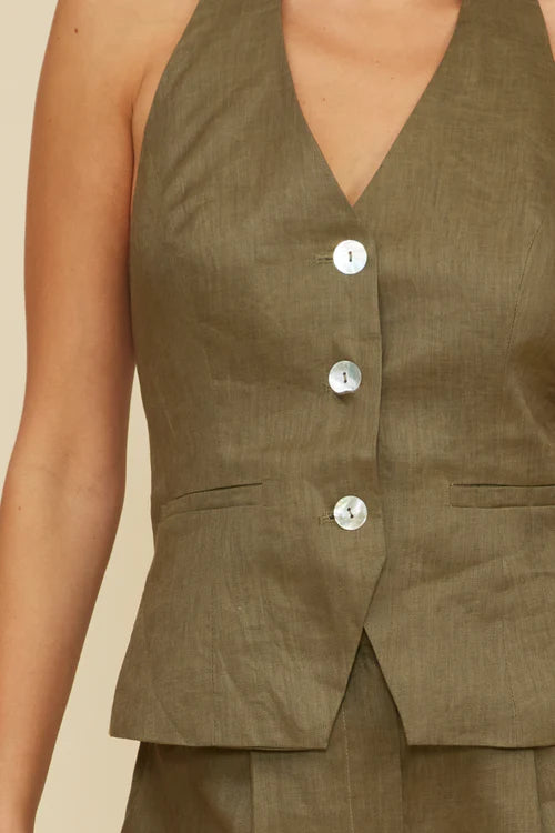 The Inaya Halter Vest in Olive