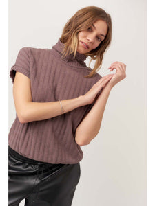 The Forever Yours Funnel Rib Tee in Dark Mocha