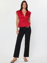 The Pleated Peplum Blouse in Red