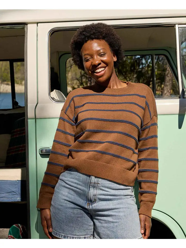 The Bianca II Crew Sweater in Brown Sugar Stripe
