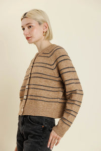 The Collette Striped Cardigan in Camel