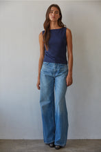 Knit Cotton Boat Neck Top in Navy