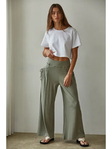 Knit Cotton Modal Spandex Wide Leg Pants in Olive
