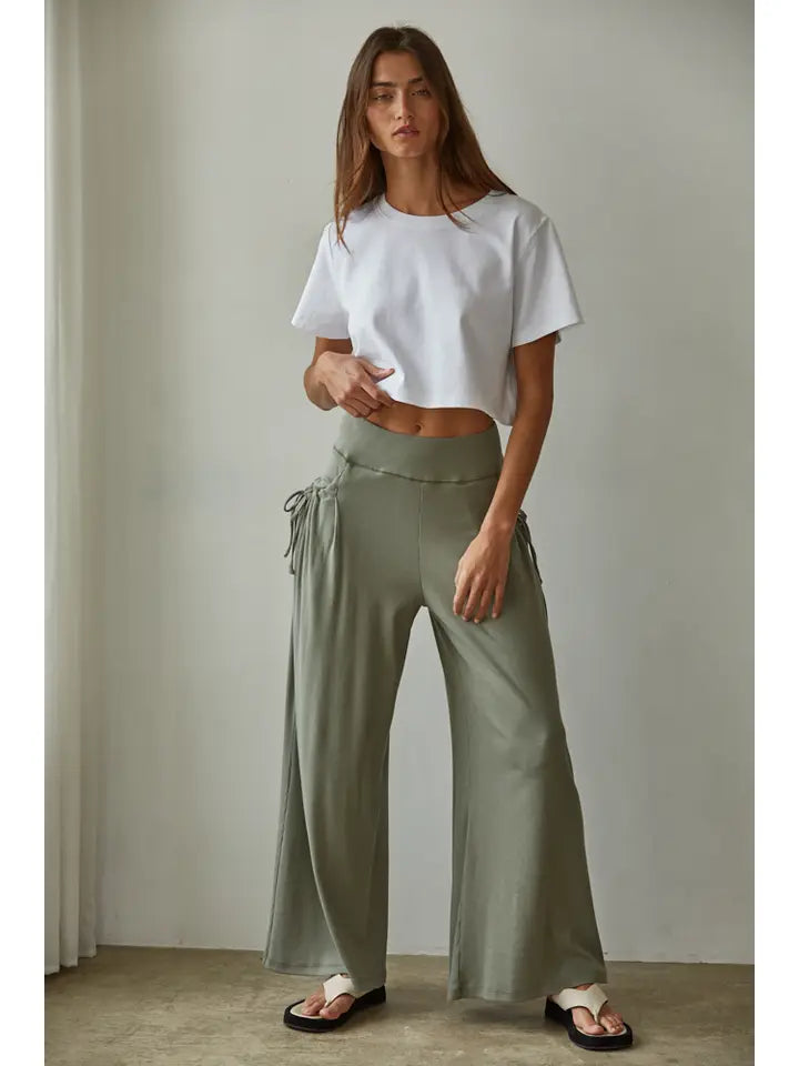 Knit Cotton Modal Spandex Wide Leg Pants in Olive