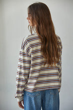 Cotton Stripe Crew Neck in Camel Blue Stripe