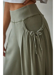 Knit Cotton Modal Spandex Wide Leg Pants in Olive