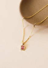 Rectangular Baguette Pendant - Light Pink - Gold Necklace