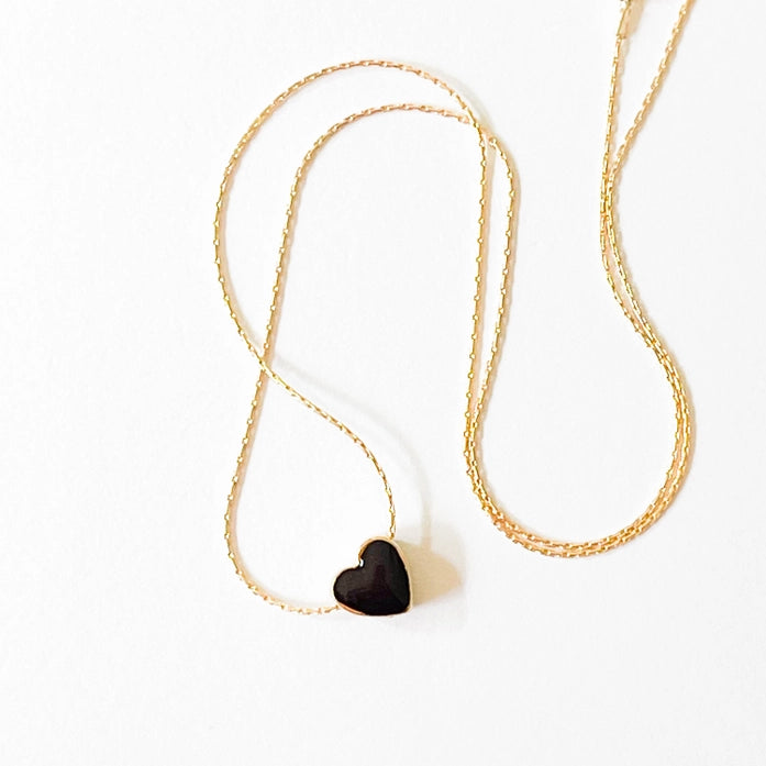 Black Heart Gold Filled Necklace - 16