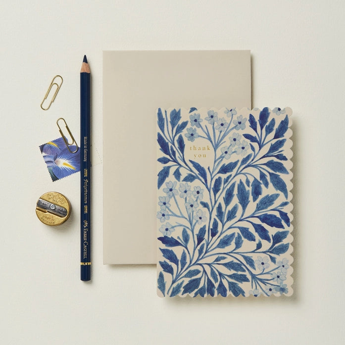 Blue Flora 'Thank You' Card