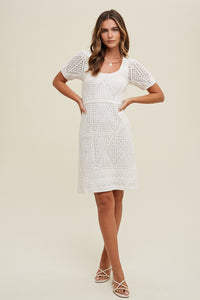 The Catherine Crochet Mini Dress in White