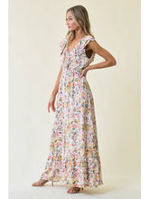 Double V-Neck Ruffle Floral Maxi Dress