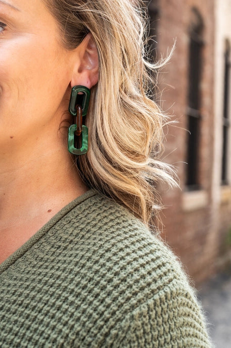 Forest Green & Amber Chain Drop Earring