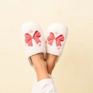 Fuzzy Holiday Slippers - Bow - Medium/Large