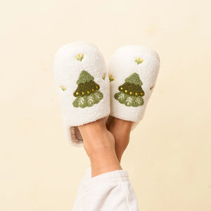 Fuzzy Holiday Slippers - Tree - Small/Medium