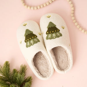 Fuzzy Holiday Slippers - Tree - Small/Medium