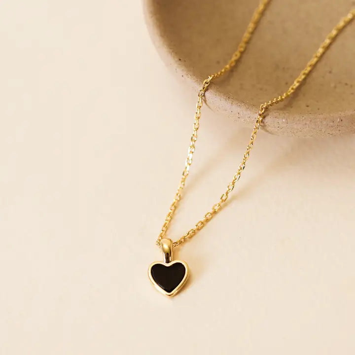 Gemstone Heart Pendant Necklace - Black Tourmaline