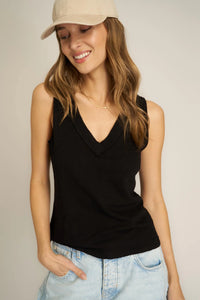 The Let Me Know Relaxed Slub Tank - Black