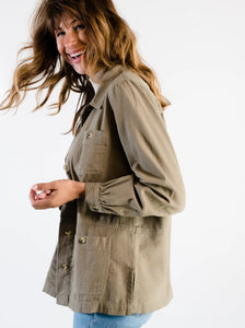 The Phyllis Utility Shacket in Dusky Green