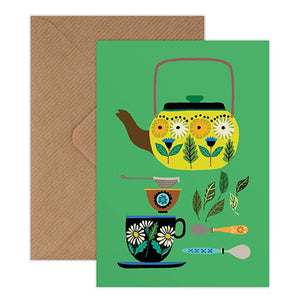Retro Teapot Greetings Card
