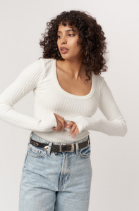 What's the Scoop Washed Ribbed Long Sleeve