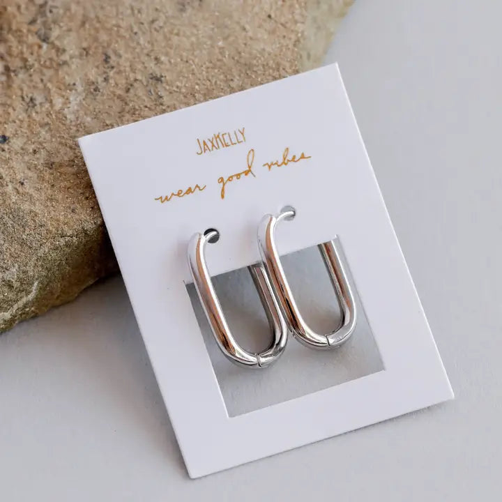 Silver Hoop - Large Rectangle - Earrings