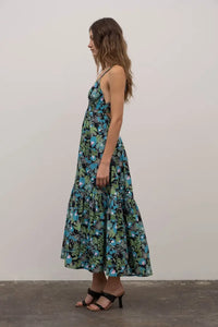 Sweetheart Floral Midi Dress in Tropical Blue