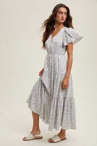 The Evelyn Tulip Sleeve Maxi Dress in Lavender Sage