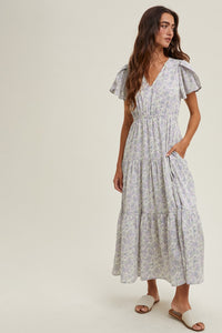 The Evelyn Tulip Sleeve Maxi Dress in Lavender Sage