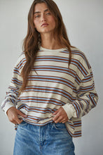 Cotton Stripe Crew Neck in Camel Blue Stripe