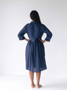 Becky Dress in Prussian Blue - Linen