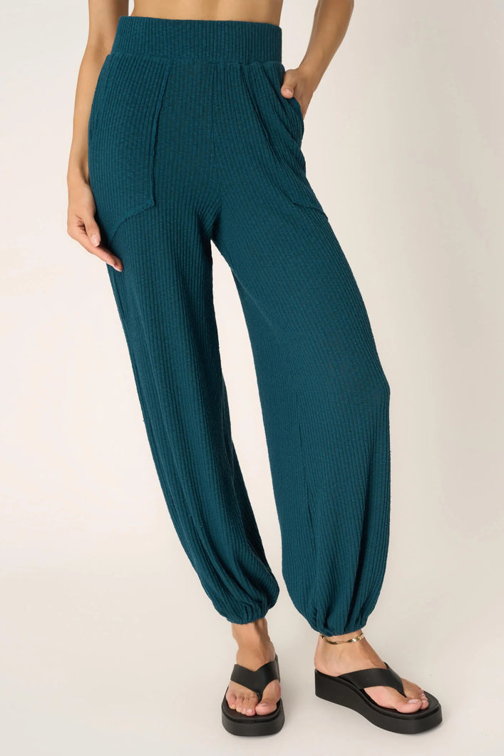 The Cabana Textured Rib Pant in Oceanic Teal