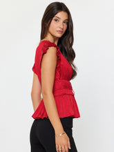The Pleated Peplum Blouse in Red