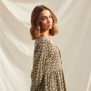 Floral Tiered Swing Dress in Charcoal