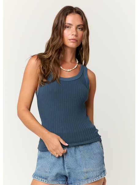 The Cooper Sweater Ribbed Tank in Blue Pine