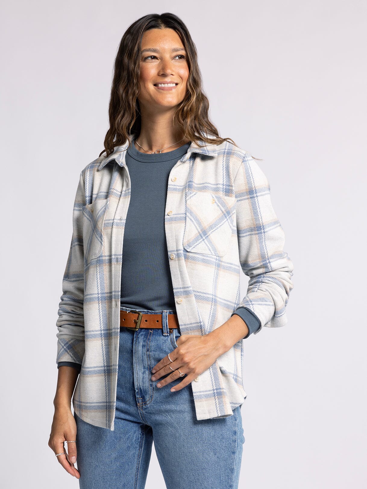 The Lewis Top in Cream Blue Plaid