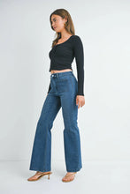 The Mini Patch Pocket Wide Leg in Dark Denim