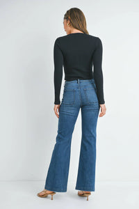 The Mini Patch Pocket Wide Leg in Dark Denim