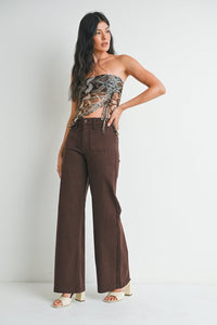 The Mini Patch Pocket Wide Leg in Dark Brown