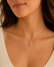 Rectangular Baguette Pendant - Light Pink - Gold Necklace
