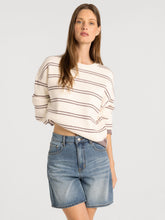 The Ely Sweater in Cream Burgundy Stripe