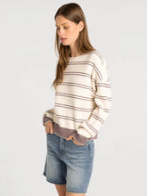 The Ely Sweater in Cream Burgundy Stripe