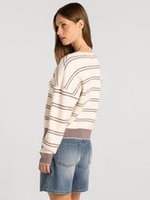 The Ely Sweater in Cream Burgundy Stripe