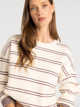 The Ely Sweater in Cream Burgundy Stripe