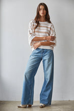 Knit Striped Short Sleeve Crew Neck Pullover Top