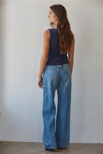 Knit Cotton Boat Neck Top in Navy