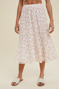 The Elettra Midi Skirt in Cream/Pink