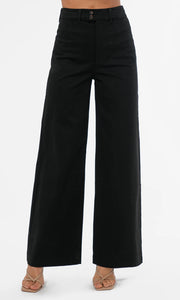 The Jennsen Cotton Canvas Wide Leg Pants in Black